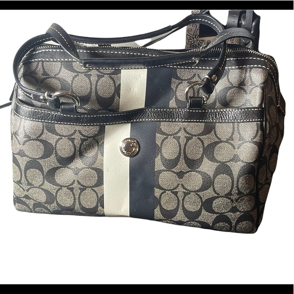 F14478 Large Heritage Stripe Signature Black Pvc & Leather Purse shoulder bag - Picture 4 of 10